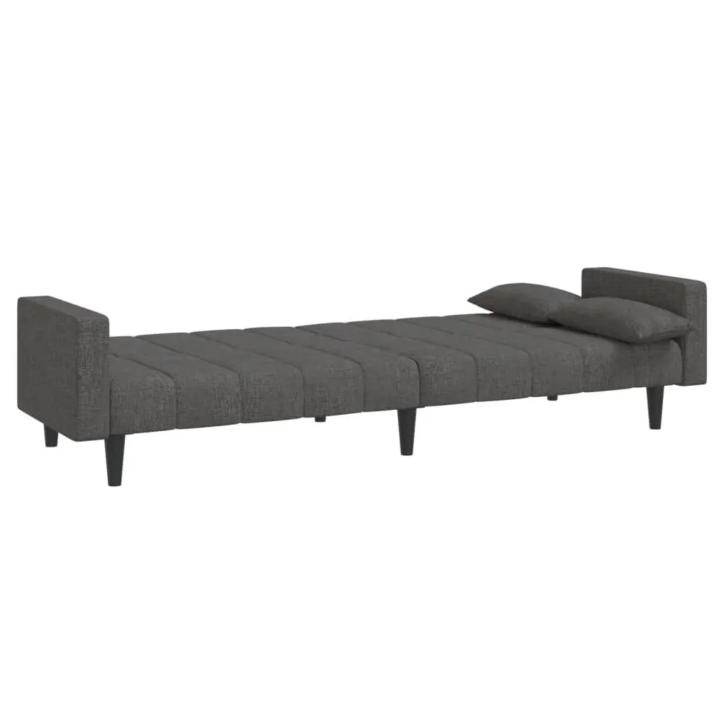 Grey Fabric 2-Seater Sofa Bed with Pillows