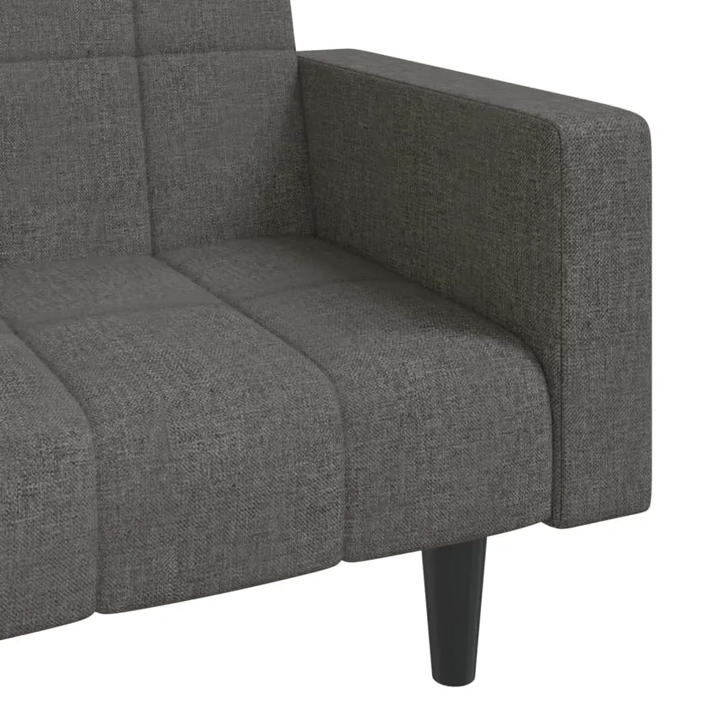 Grey Fabric 2-Seater Sofa Bed with Pillows