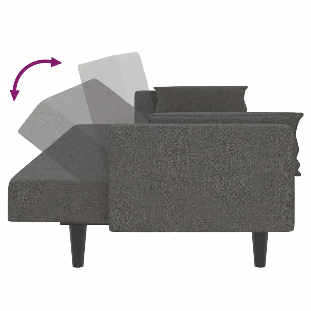 Grey Fabric 2-Seater Sofa Bed with Pillows