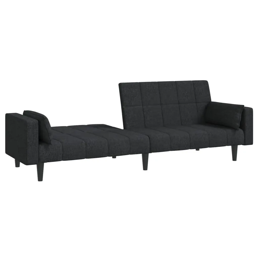 Sofa Bed Convertible Black Fabric 2 Seater Wooden Frame with Pillows
