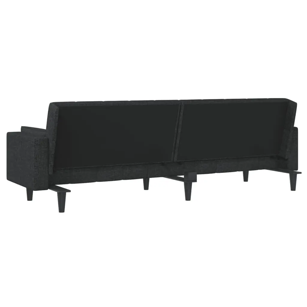 Sofa Bed Convertible Black Fabric 2 Seater Wooden Frame with Pillows