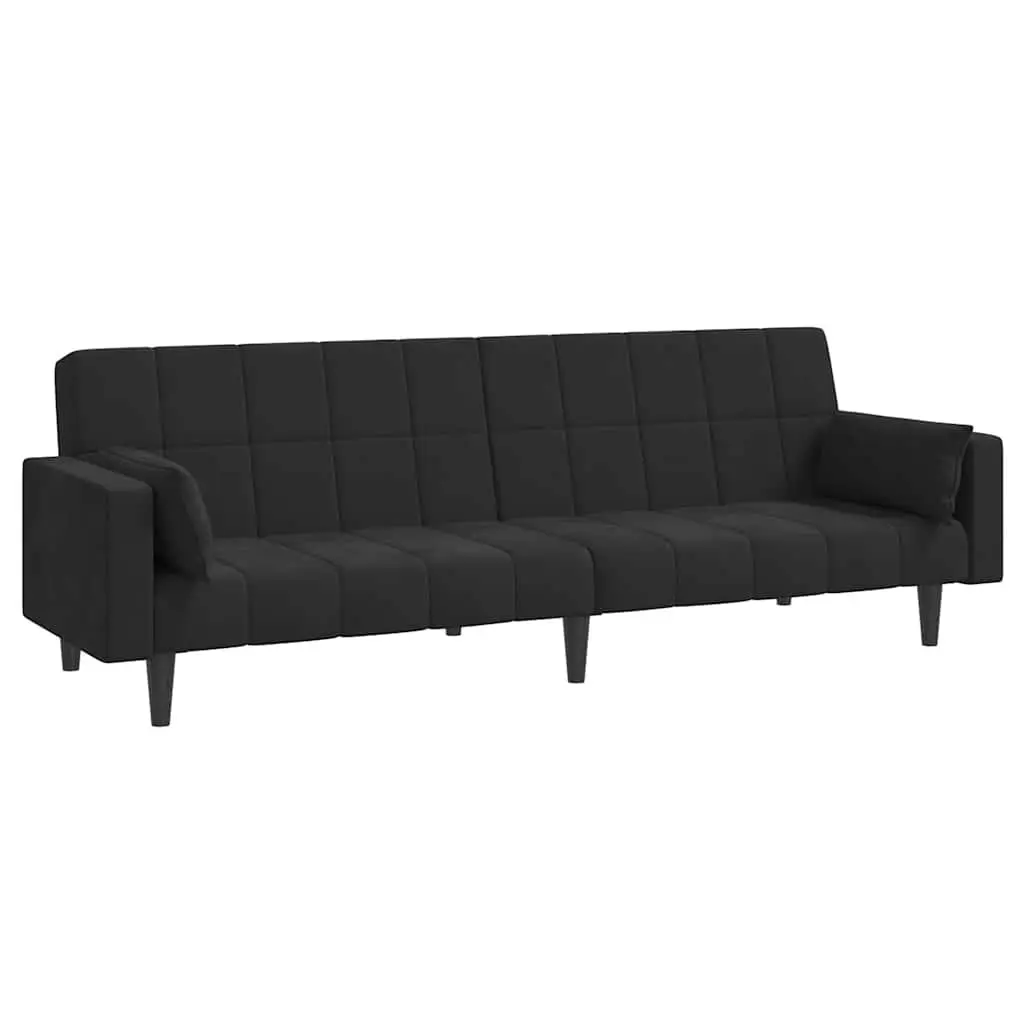 2-Seater Sofa Bed in Black Velvet with Pillows