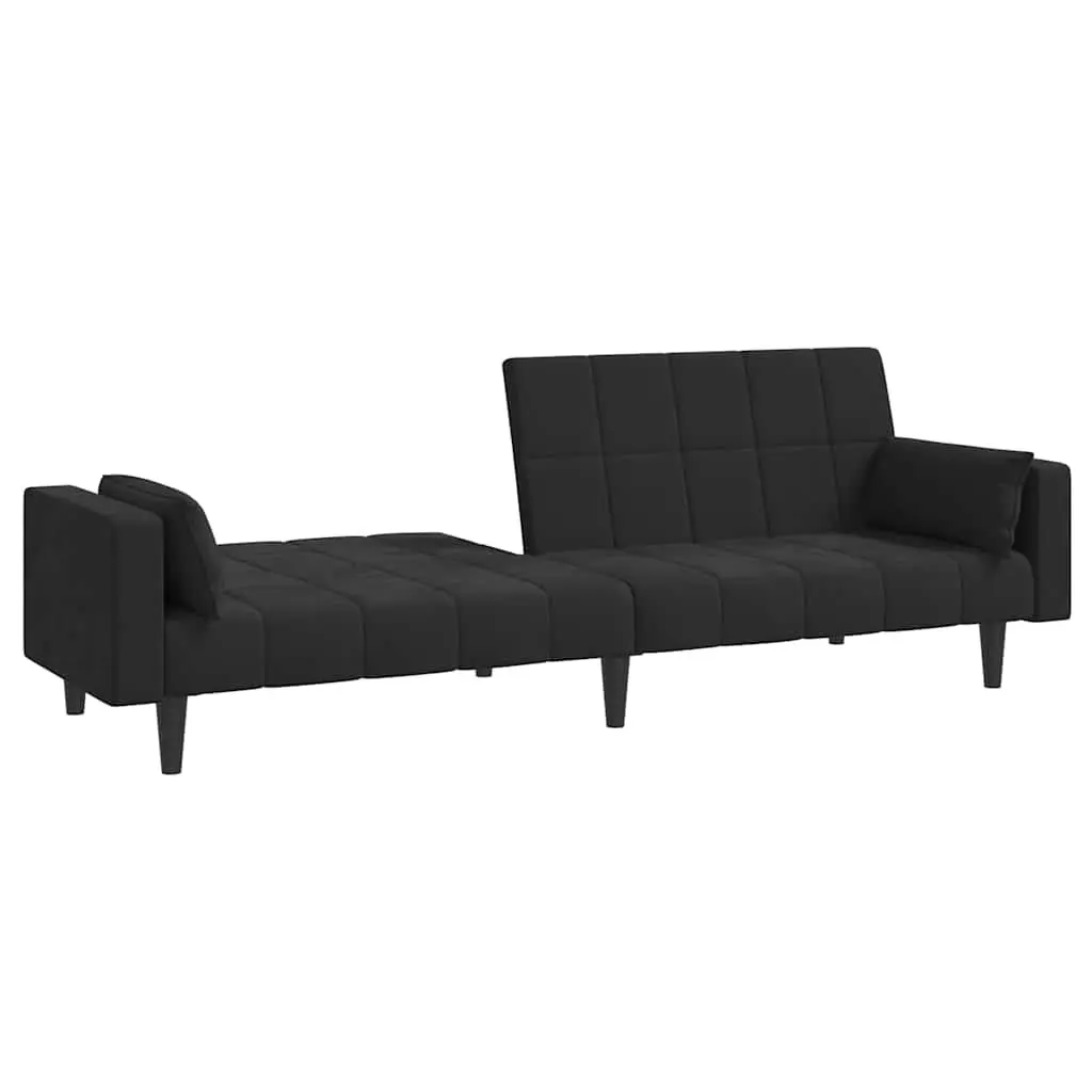 2-Seater Sofa Bed in Black Velvet with Pillows