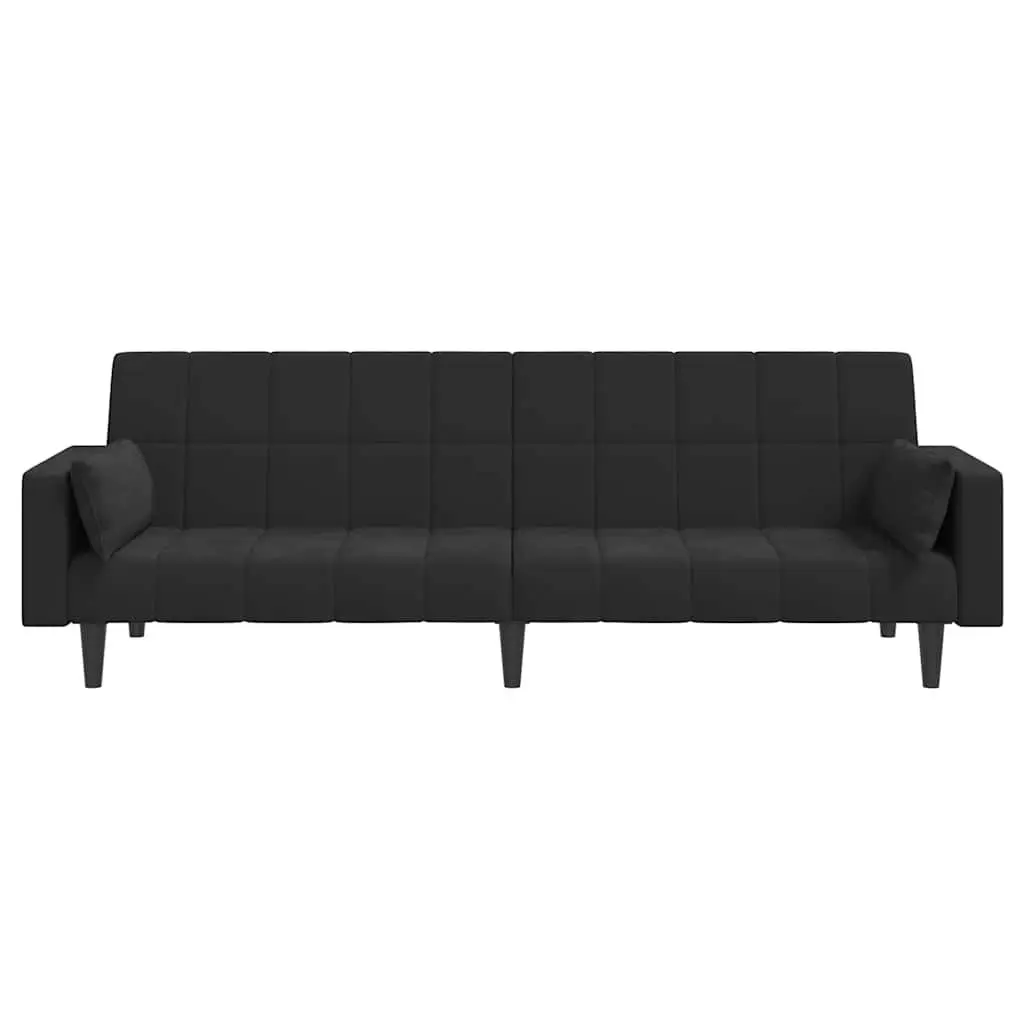 2-Seater Sofa Bed in Black Velvet with Pillows