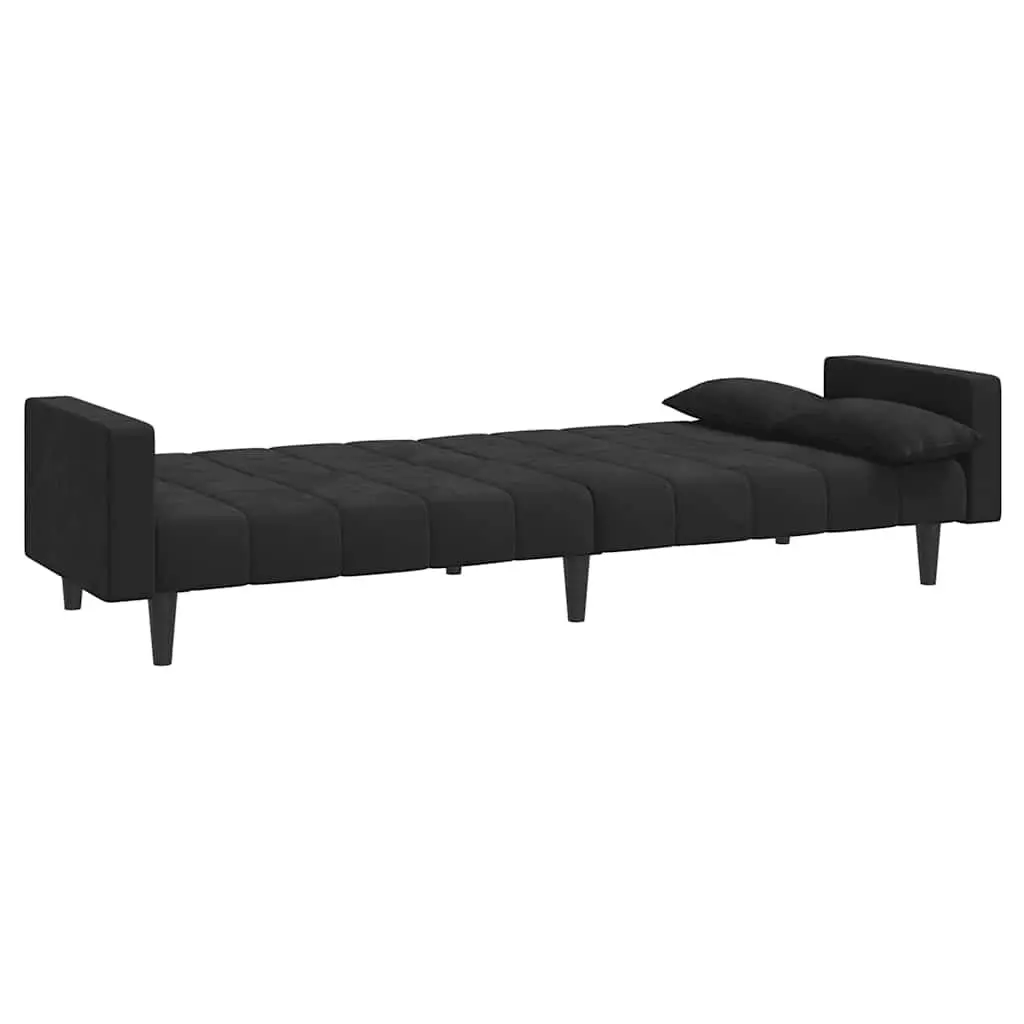 2-Seater Sofa Bed in Black Velvet with Pillows