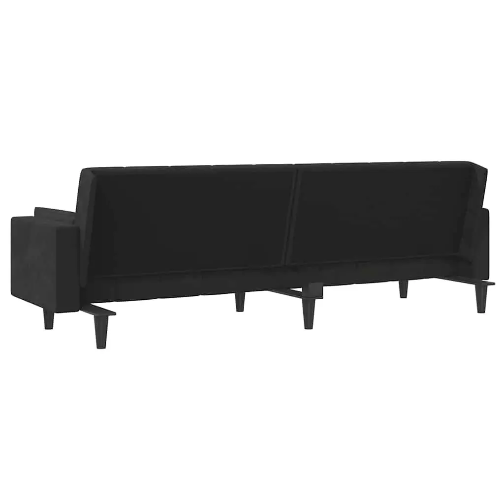 2-Seater Sofa Bed in Black Velvet with Pillows