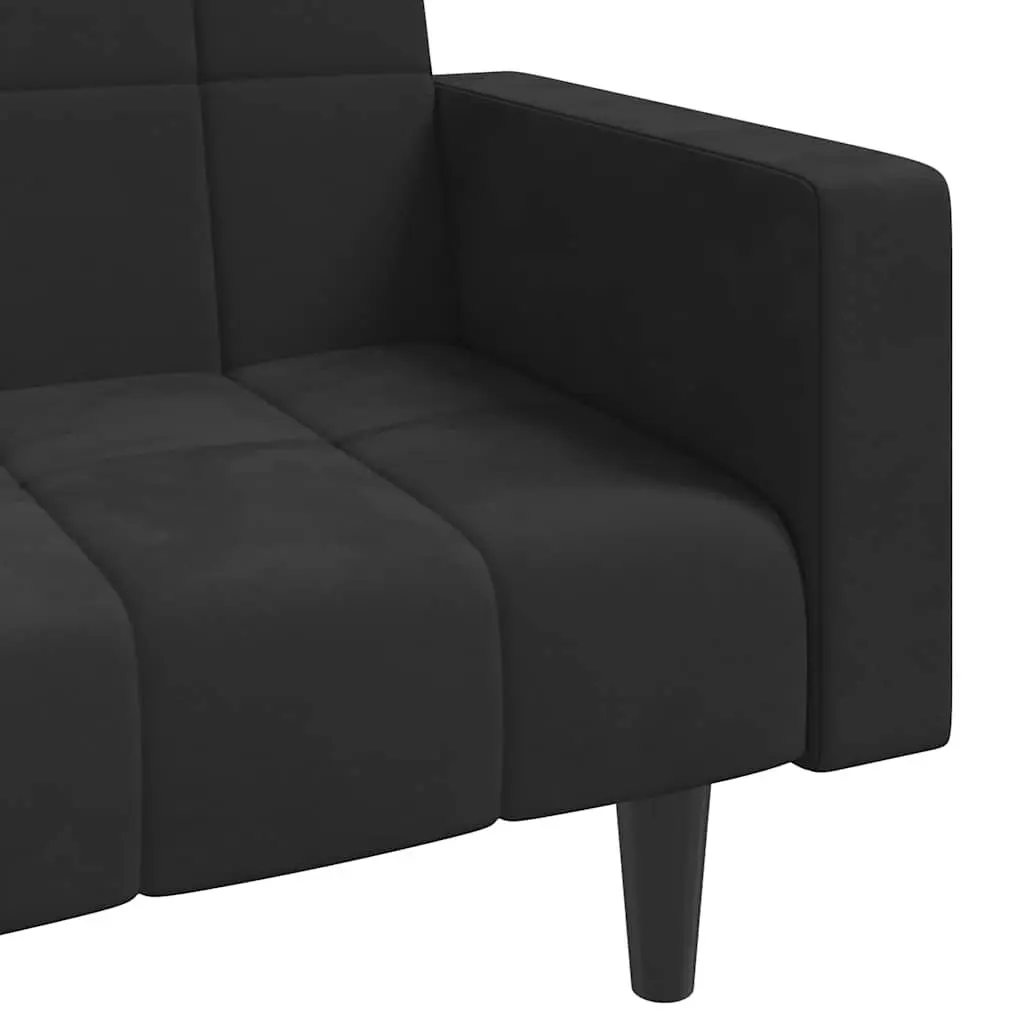 2-Seater Sofa Bed in Black Velvet with Pillows