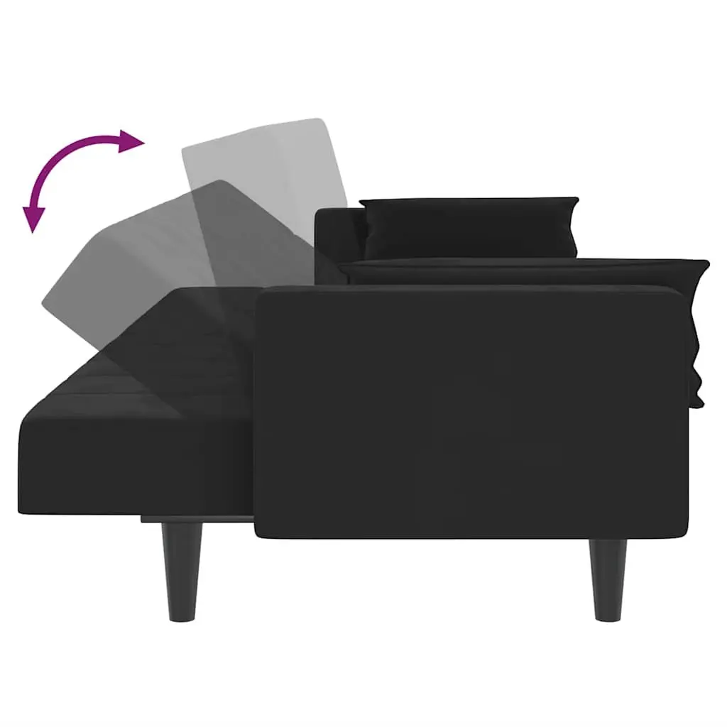 2-Seater Sofa Bed in Black Velvet with Pillows