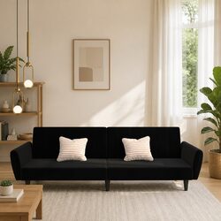 Black Velvet 2-Seater Convertible Sofa Bed