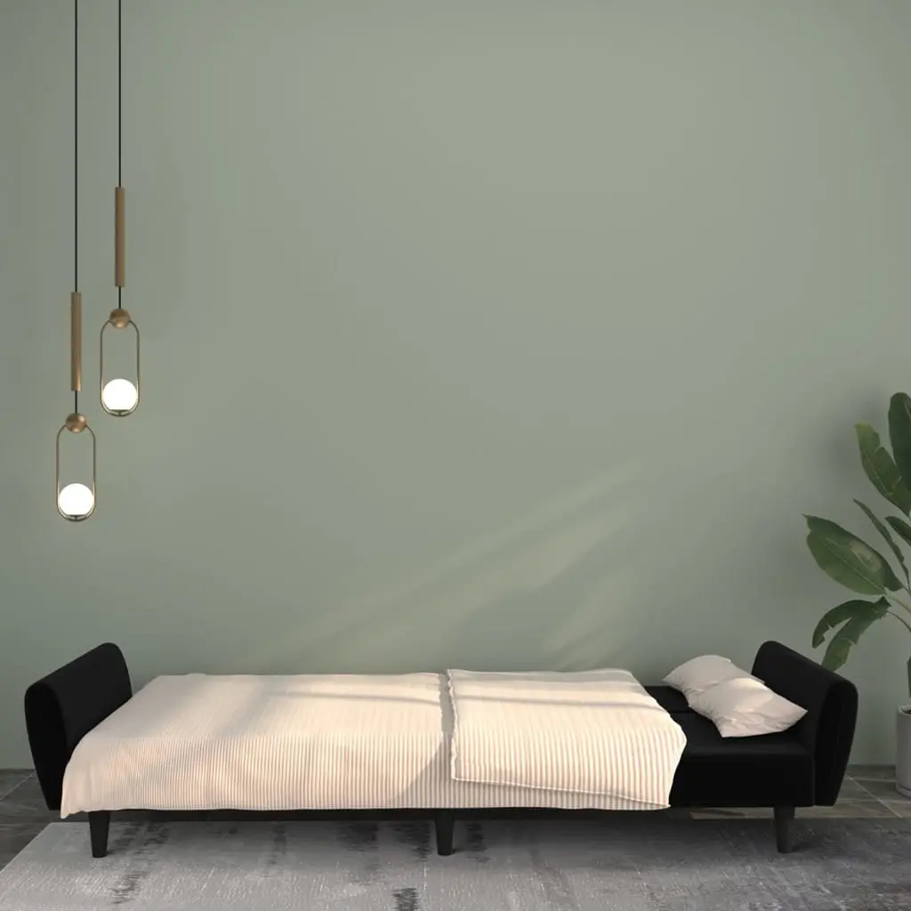 Black Velvet 2-Seater Convertible Sofa Bed