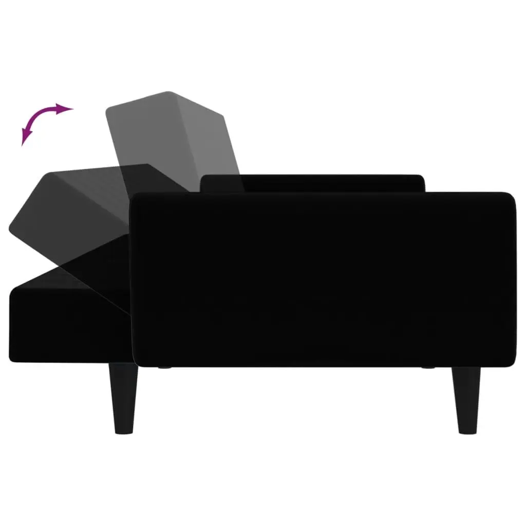 Black Velvet 2-Seater Convertible Sofa Bed