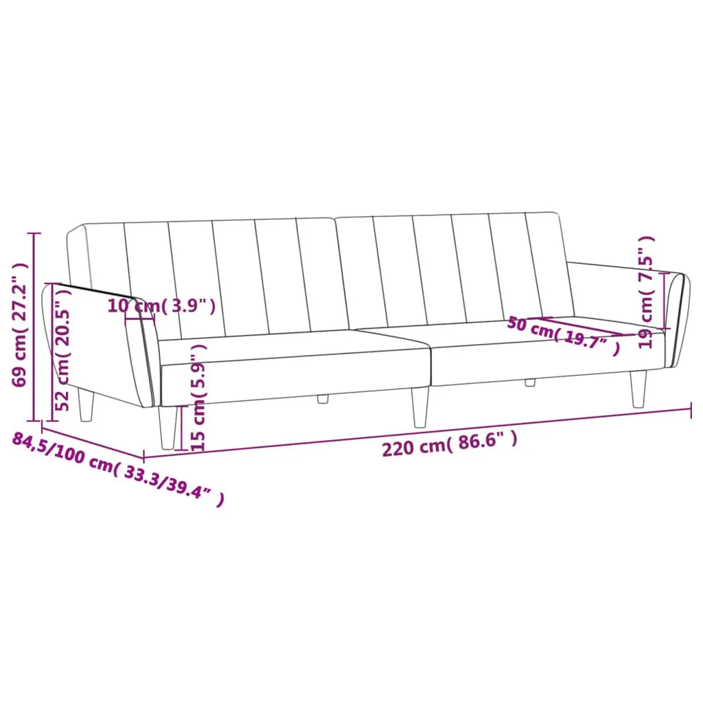 Black Velvet 2-Seater Convertible Sofa Bed