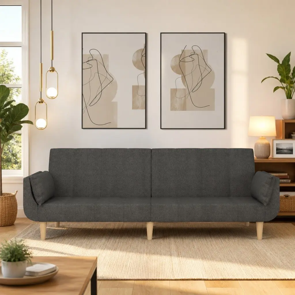 2-Seater Sofa Bed in Dark Grey Fabric