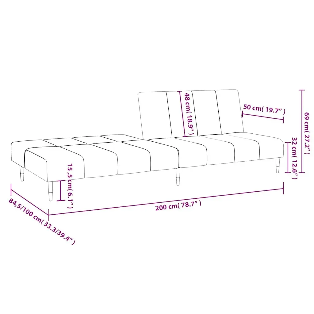 2-Seater Sofa Bed Grey Velvet Convertible Day Bed Guest Sleeping Furniture