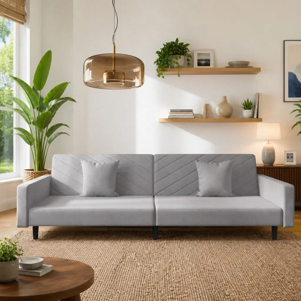 2-Seater Sofa Bed in Grey Velvet