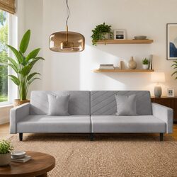 Comfortable 2-Seater Sofa Bed in Grey Velvet