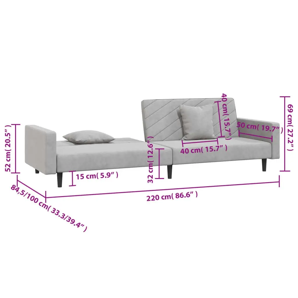 2-Seater Sofa Bed in Grey Velvet