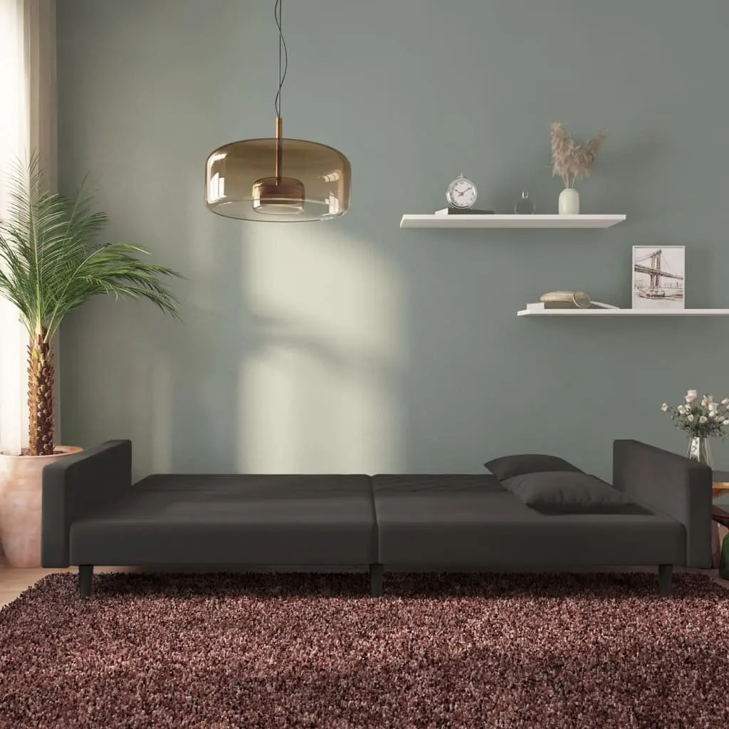 Sofa Bed Black Velvet 2-Seater Convertible Day Bed Twin Bed