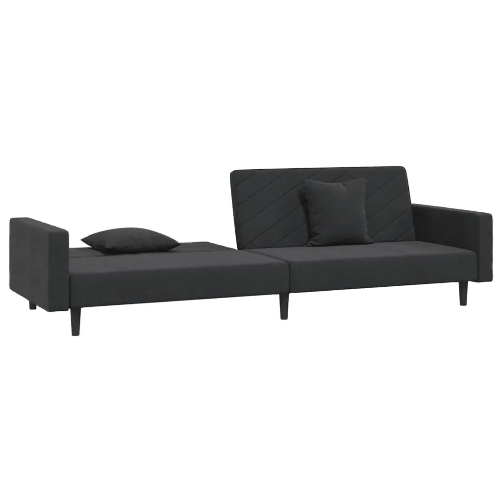 Sofa Bed Black Velvet 2-Seater Convertible Day Bed Twin Bed