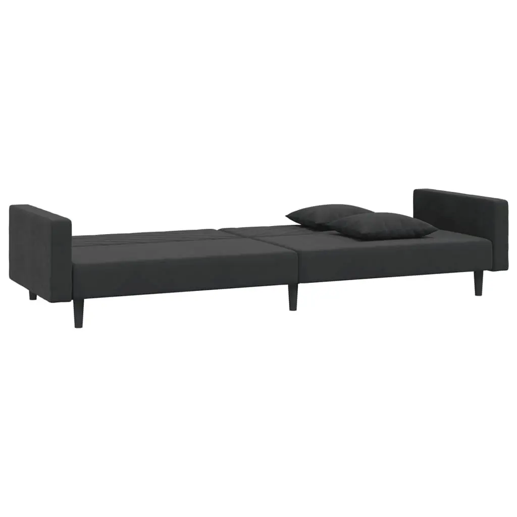 Sofa Bed Black Velvet 2-Seater Convertible Day Bed Twin Bed