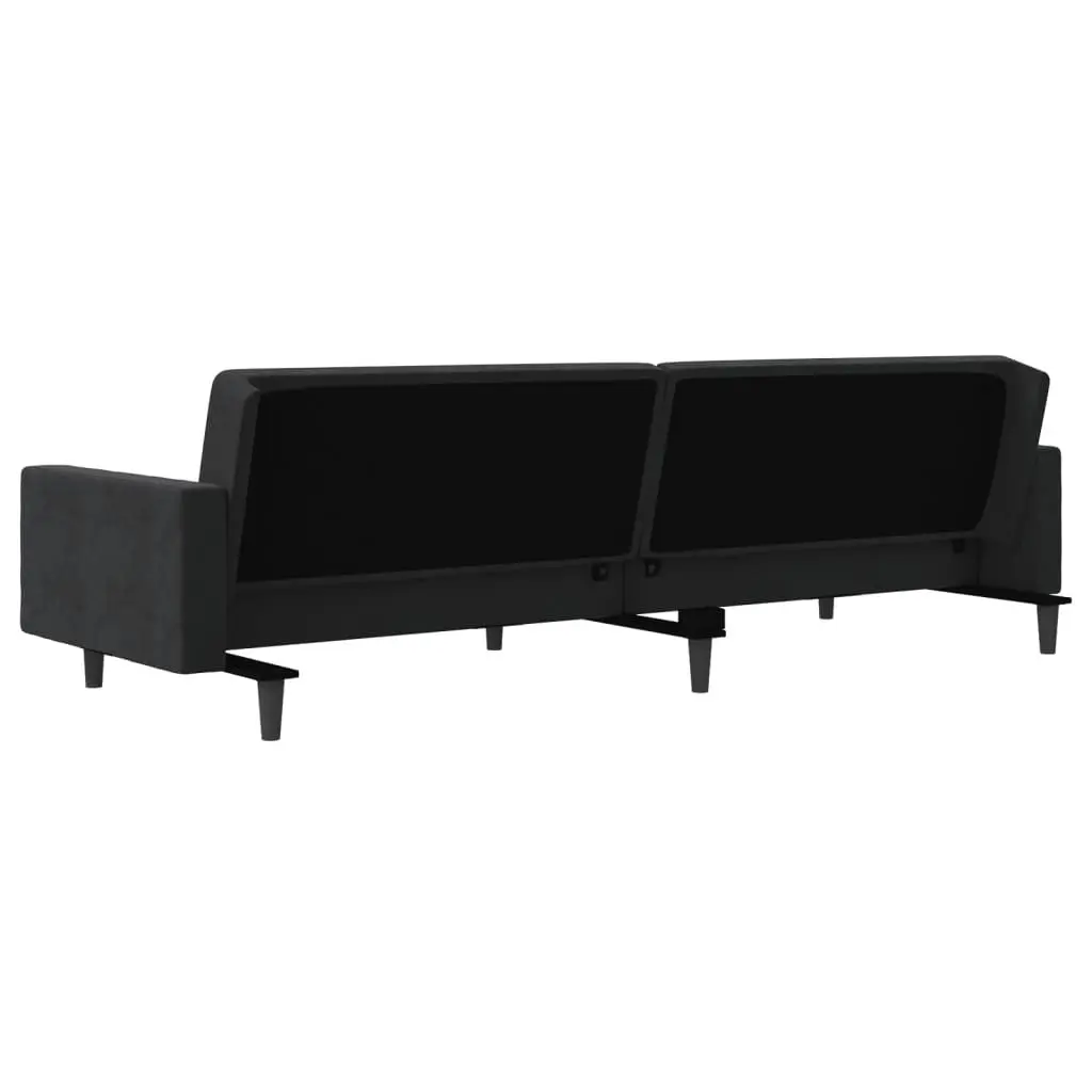 Sofa Bed Black Velvet 2-Seater Convertible Day Bed Twin Bed