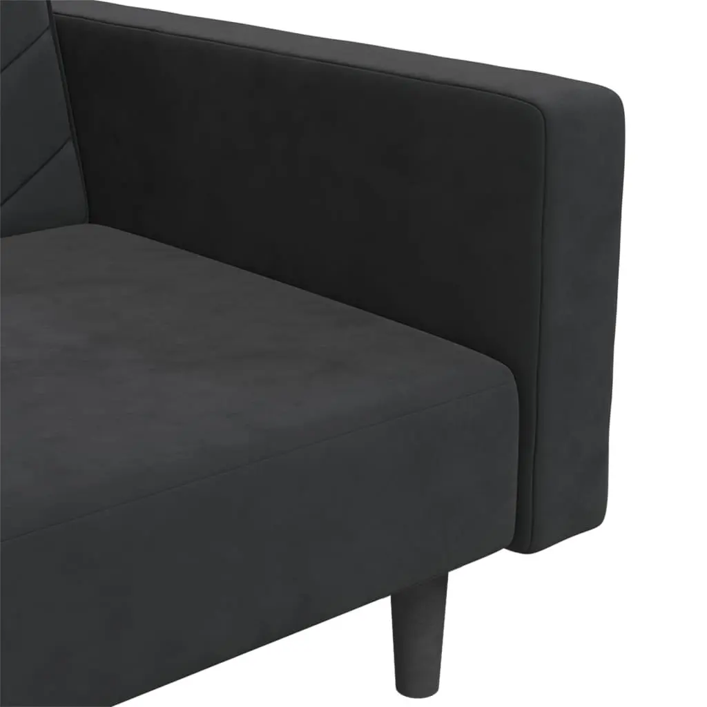 Sofa Bed Black Velvet 2-Seater Convertible Day Bed Twin Bed