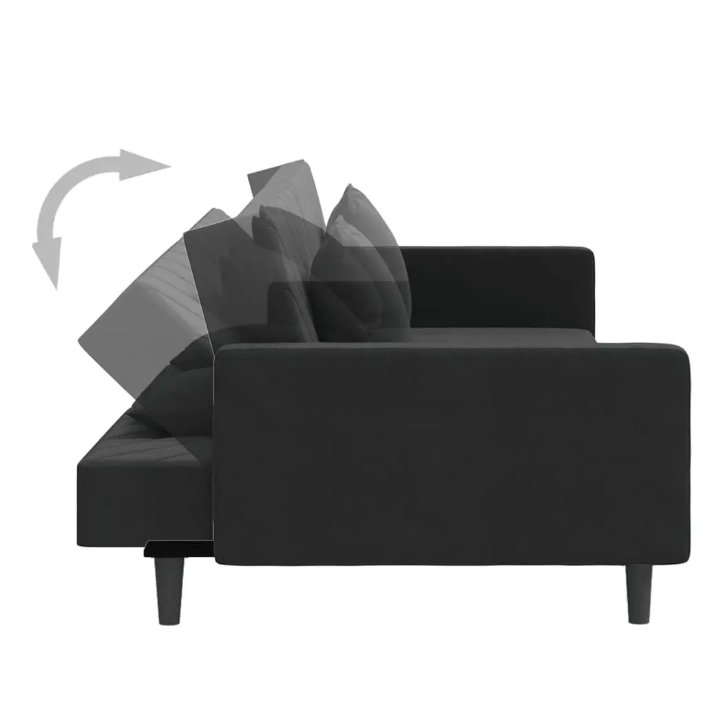 Sofa Bed Black Velvet 2-Seater Convertible Day Bed Twin Bed