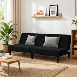 Comfortable 2-Seater Sofa Bed in Black Velvet