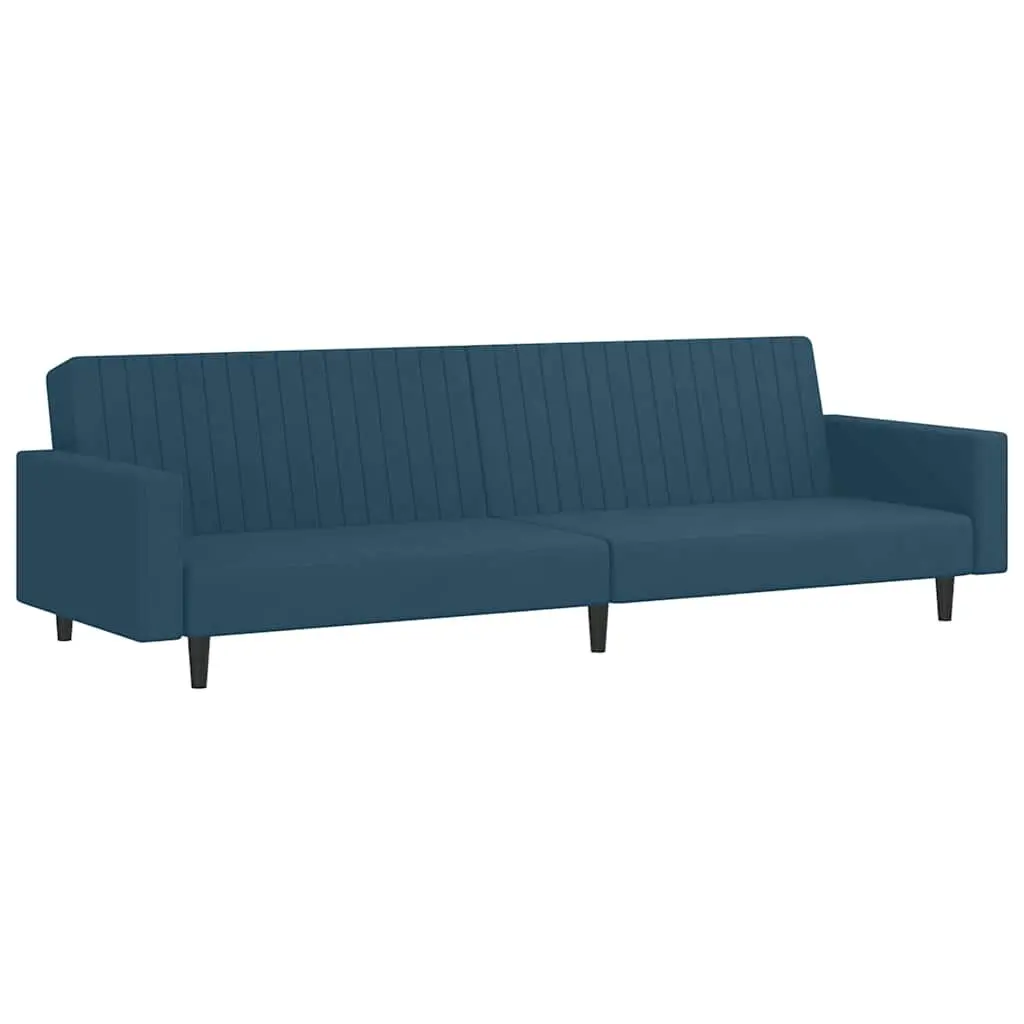 2-Seater Sofa Bed Blue Velvet Convertible Sleeper Couch