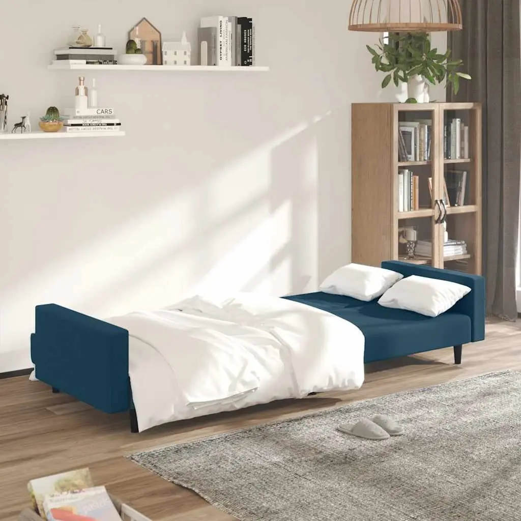 2-Seater Sofa Bed Blue Velvet Convertible Sleeper Couch