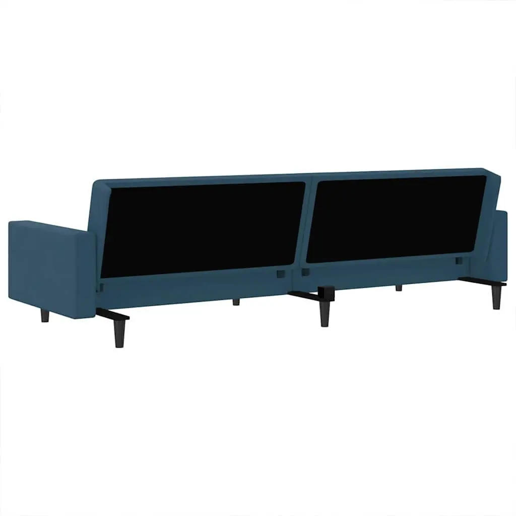 2-Seater Sofa Bed Blue Velvet Convertible Sleeper Couch