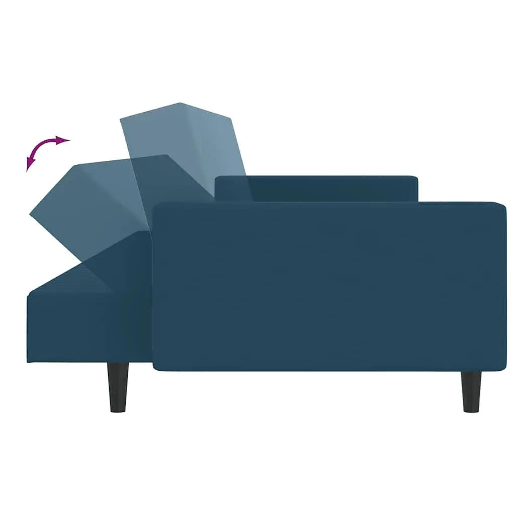 2-Seater Sofa Bed Blue Velvet Convertible Sleeper Couch