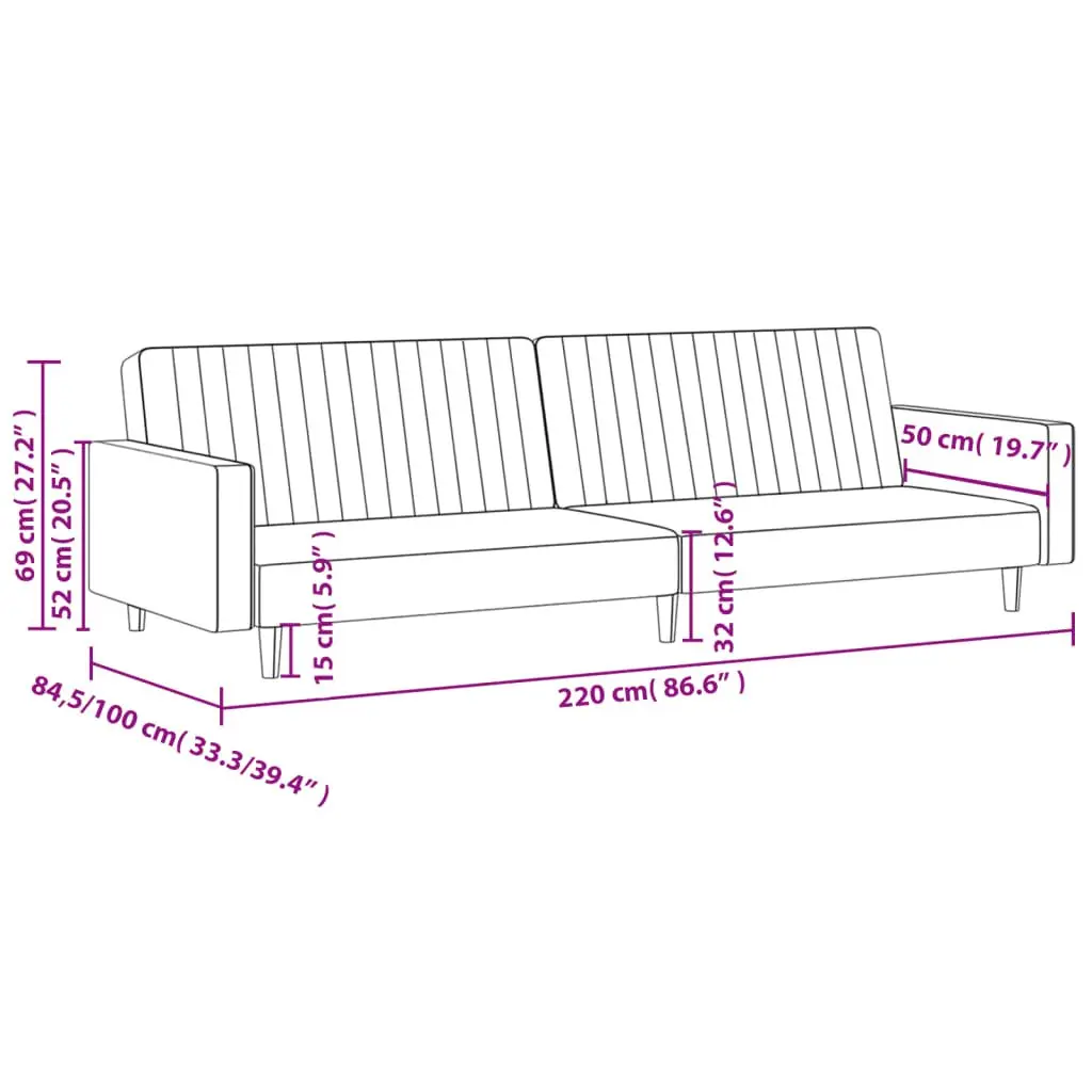 Grey Velvet 2-Seater Convertible Sofa Bed