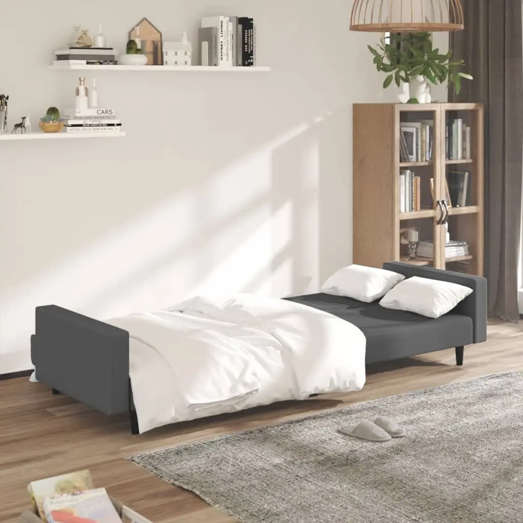 Grey Velvet 2-Seater Convertible Sofa Bed
