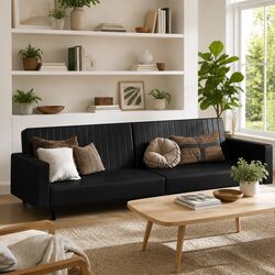 Comfortable 2-Seater Sofa Bed in Black Faux Leather