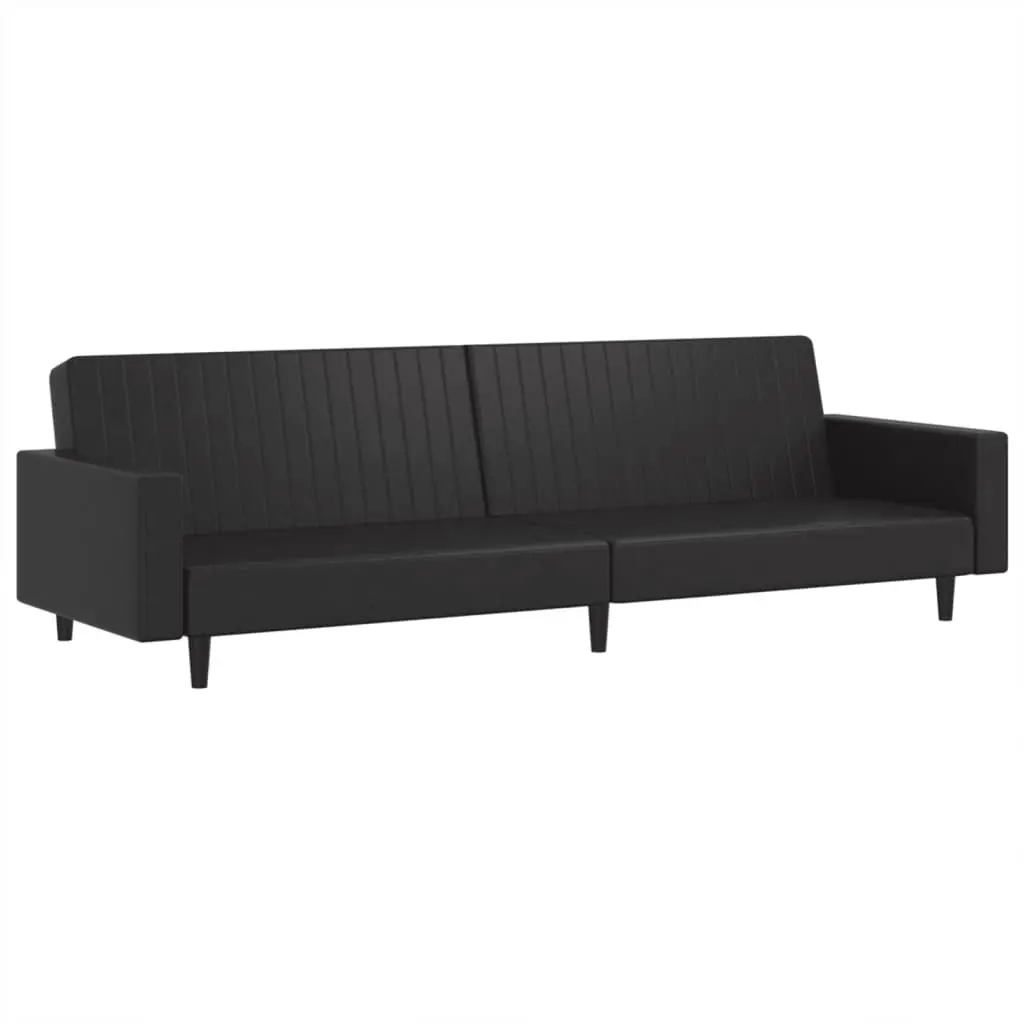 Sofa Bed Black Faux Leather 2-Seater Convertible Day Bed