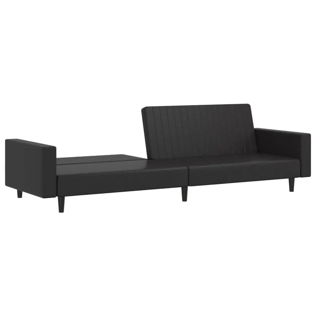 Sofa Bed Black Faux Leather 2-Seater Convertible Day Bed