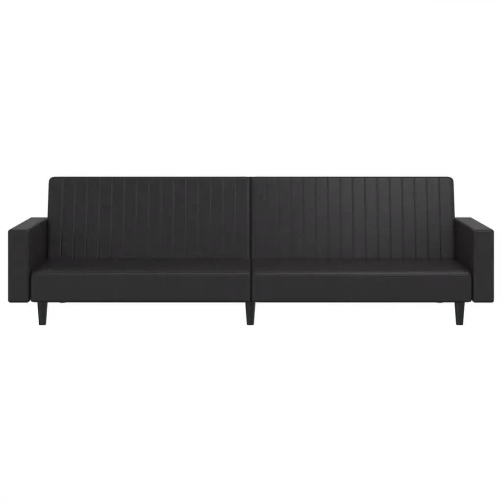 Sofa Bed Black Faux Leather 2-Seater Convertible Day Bed