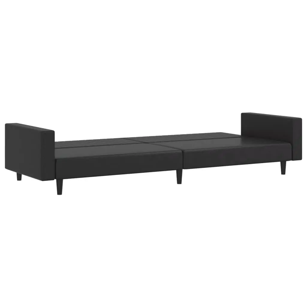 Sofa Bed Black Faux Leather 2-Seater Convertible Day Bed