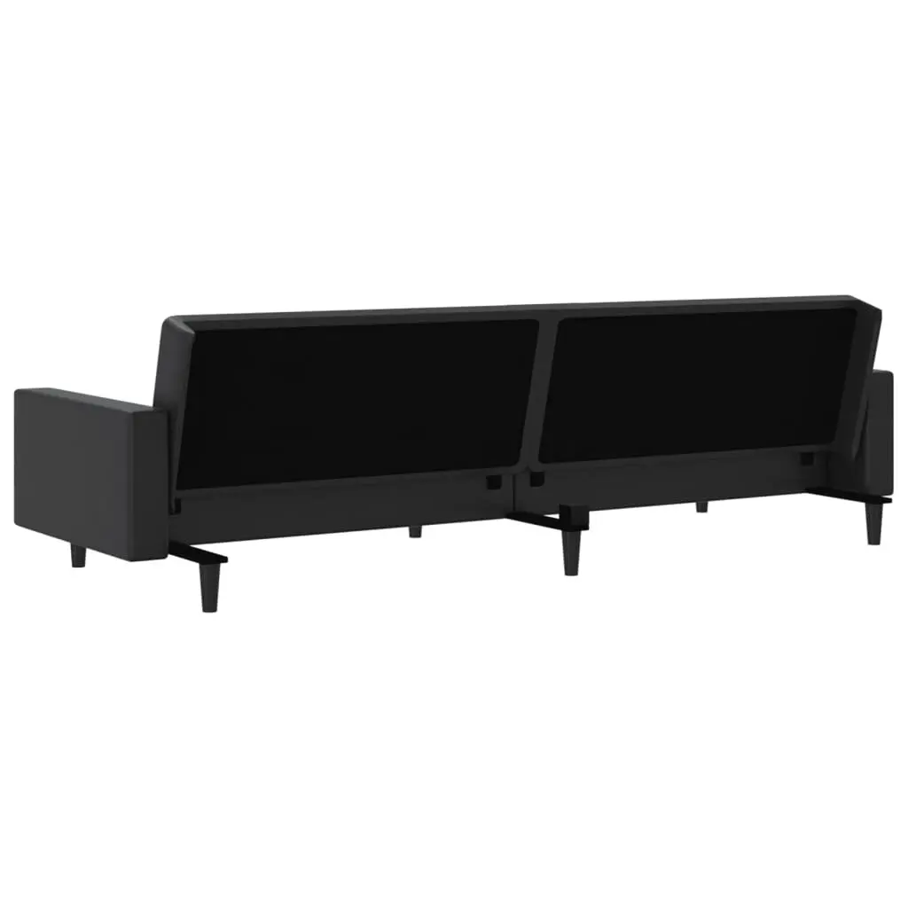 Sofa Bed Black Faux Leather 2-Seater Convertible Day Bed