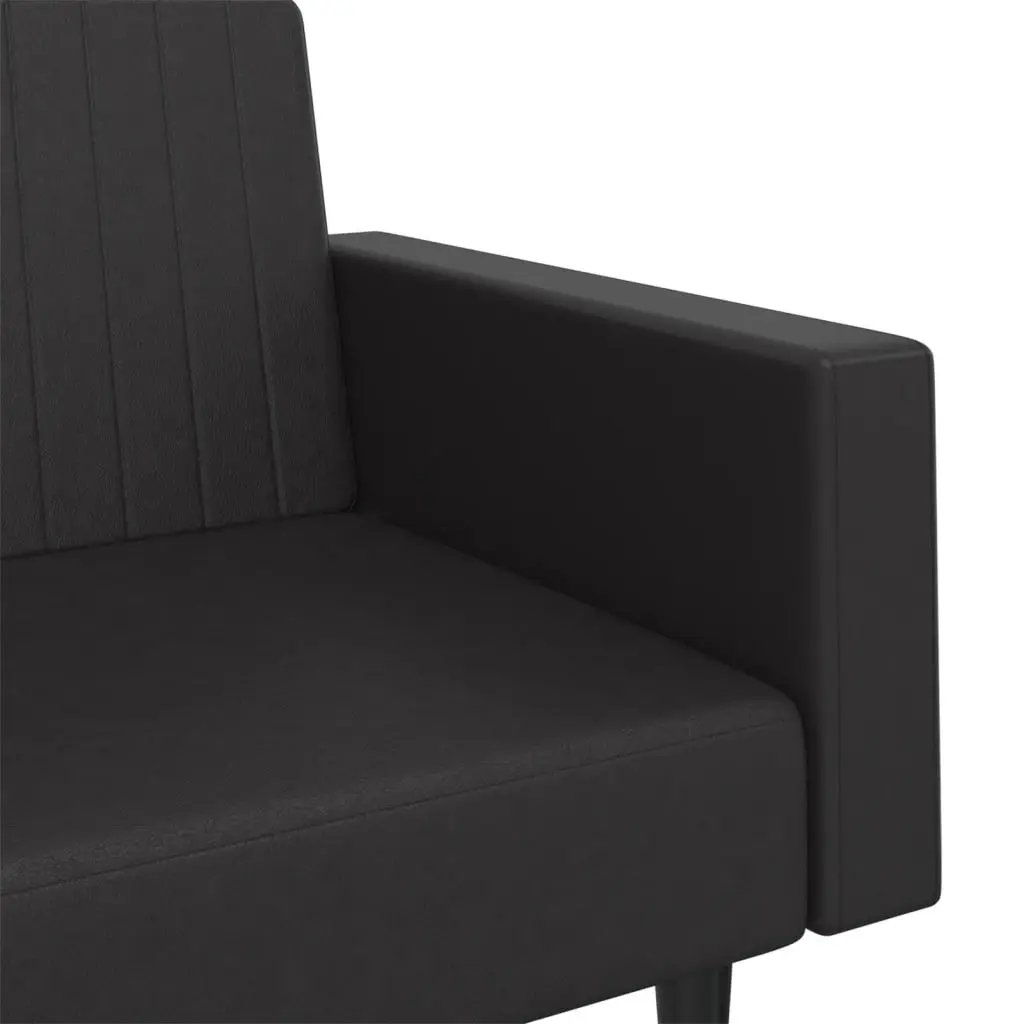 Sofa Bed Black Faux Leather 2-Seater Convertible Day Bed