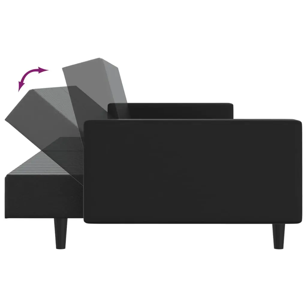 Sofa Bed Black Faux Leather 2-Seater Convertible Day Bed