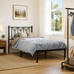 Black Metal Bed Frame with Headboard for Cozy Bedrooms