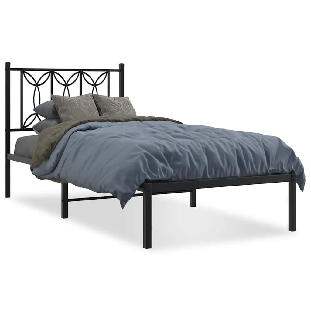 Metal Bed Frame Black 90x190cm Steel Slatted Base with Headboard