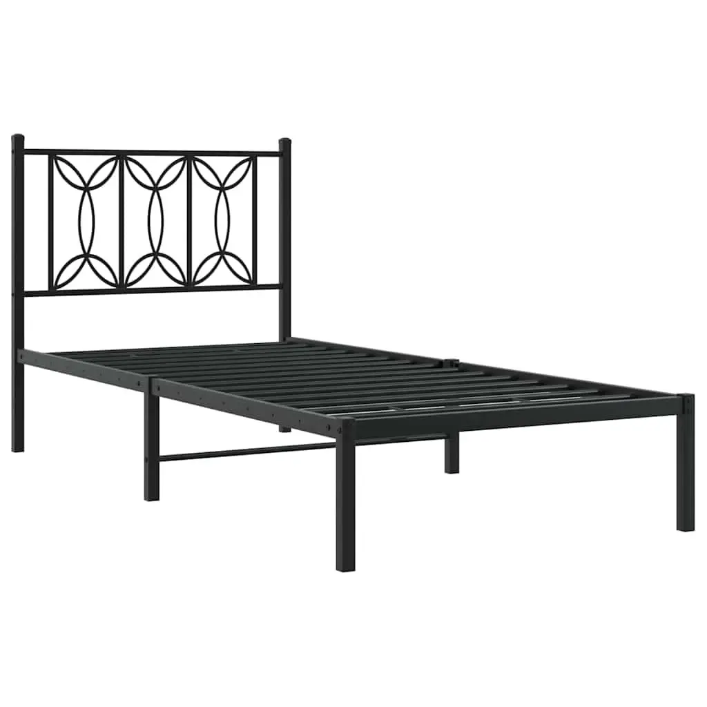 Metal Bed Frame Black 90x190cm Steel Slatted Base with Headboard