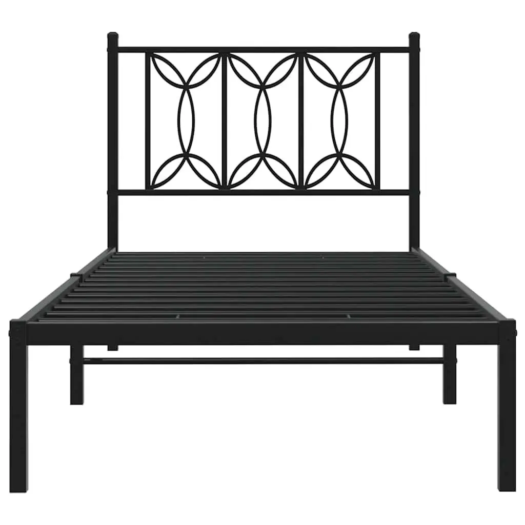 Metal Bed Frame Black 90x190cm Steel Slatted Base with Headboard