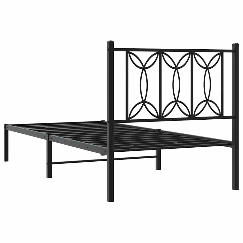 Metal Bed Frame Black 90x190cm Steel Slatted Base with Headboard
