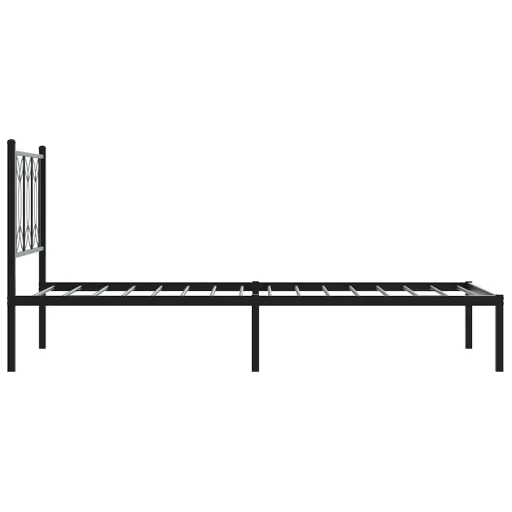 Metal Bed Frame Black 90x190cm Steel Slatted Base with Headboard