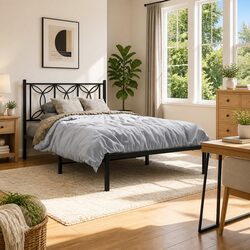 Black Metal Bed Frame King Single 107x203 cm with Headboard