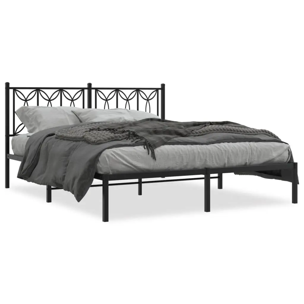 Metal Bed Frame with Storage and Black Headboard